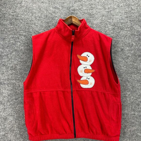 Sierra Pacific Vest Women L Large Red Snowmen High Neck Full Zip Fleece - Picture 3 of 9